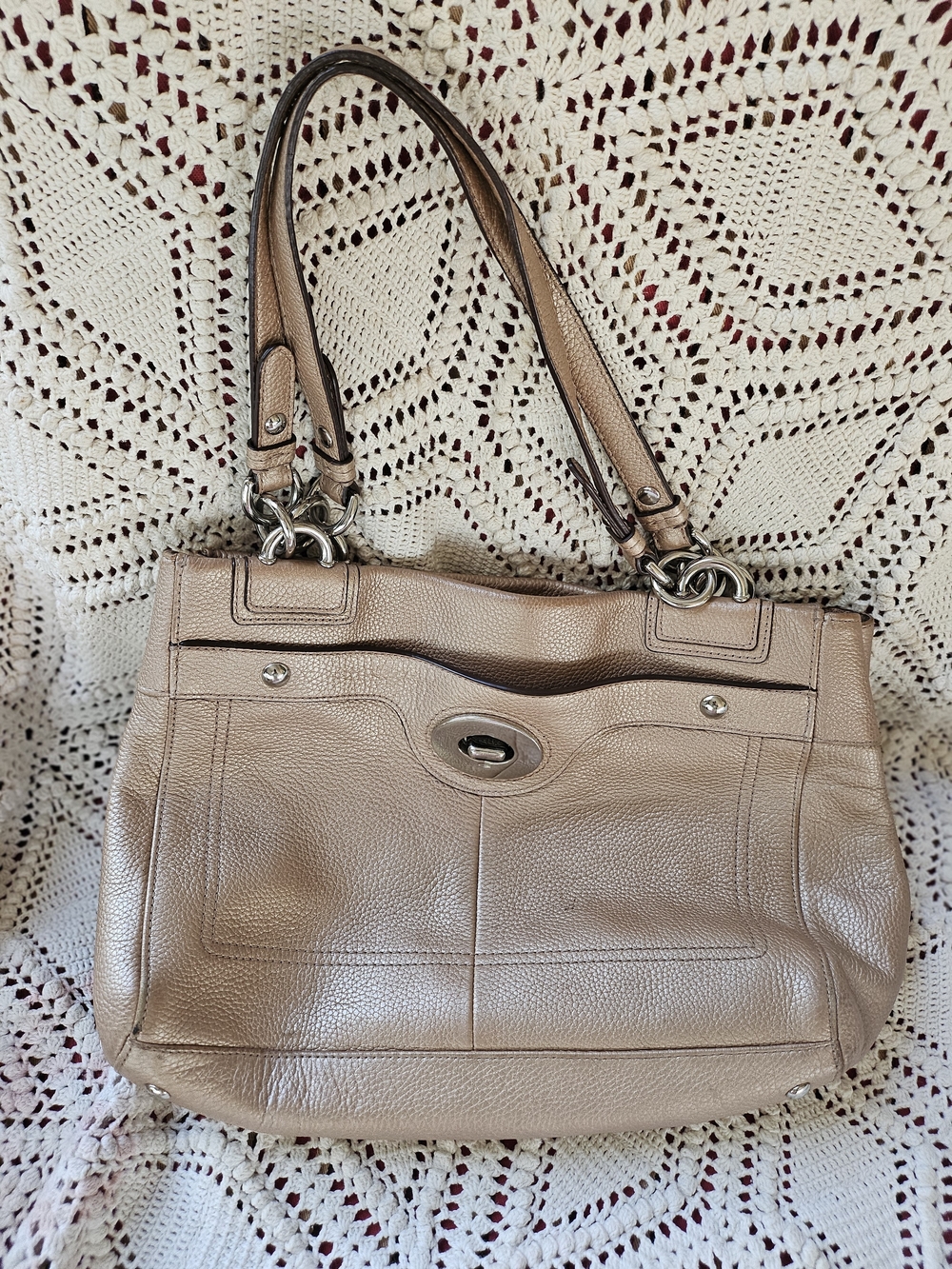 Coach Penelope Shopper Pebbled Tan Leather Shoulder Bag Nice 111160-F1653
